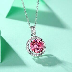 Certified 1 Carat Pink Moissanite Diamond S925 Silver Pendant Wedding Necklace